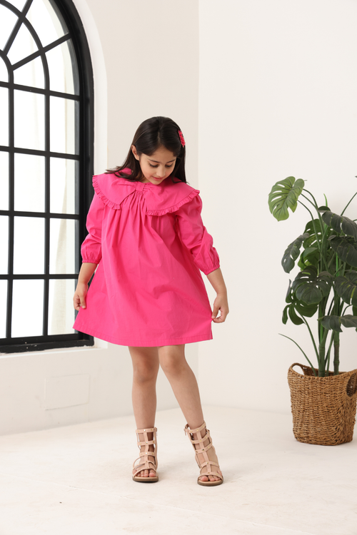 Girls Pink Frill Collar A-Line Dress