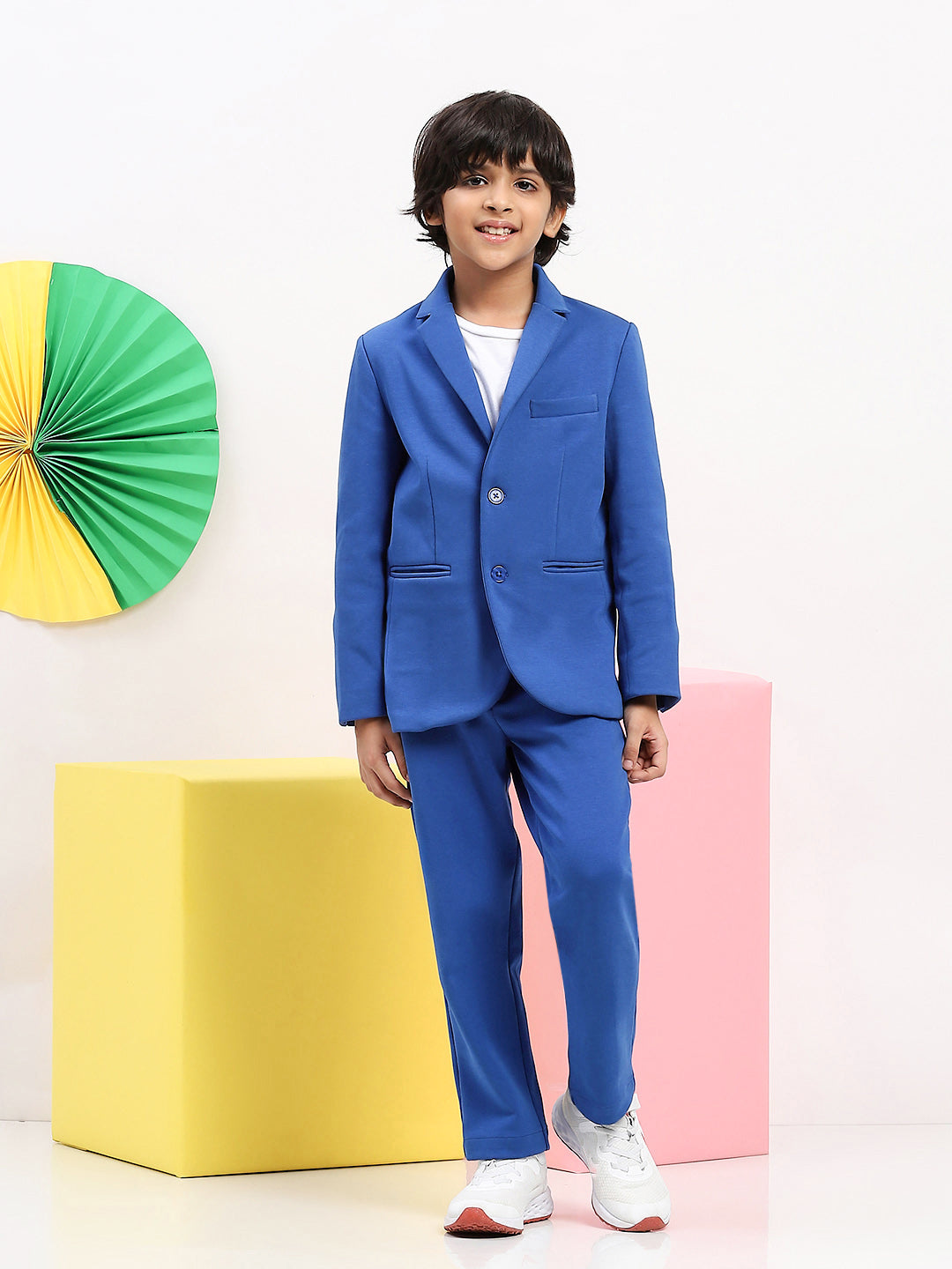 Boys' Classic Blue Blazer Trousers Suit Set Elegant Formal