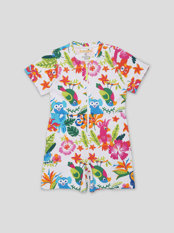 Girls' Tropical Print Short-Sleeve Romper
