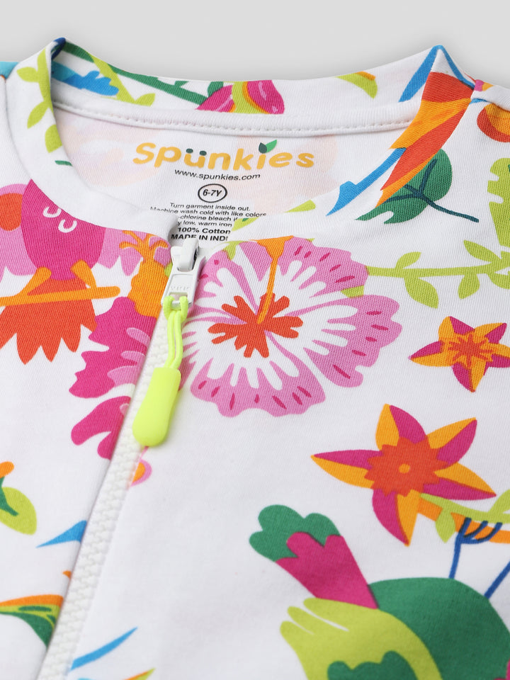 Girls' Tropical Print Short-Sleeve Romper