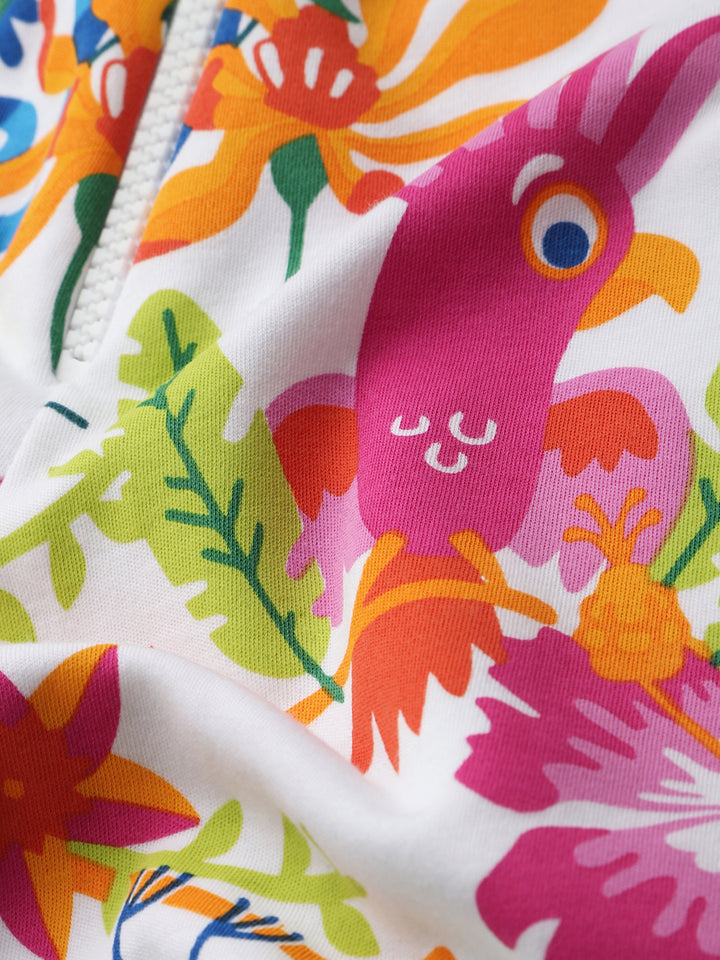 Girls' Tropical Print Short-Sleeve Romper