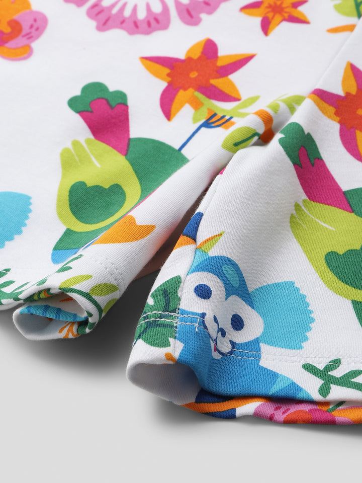 Girls' Tropical Print Short-Sleeve Romper