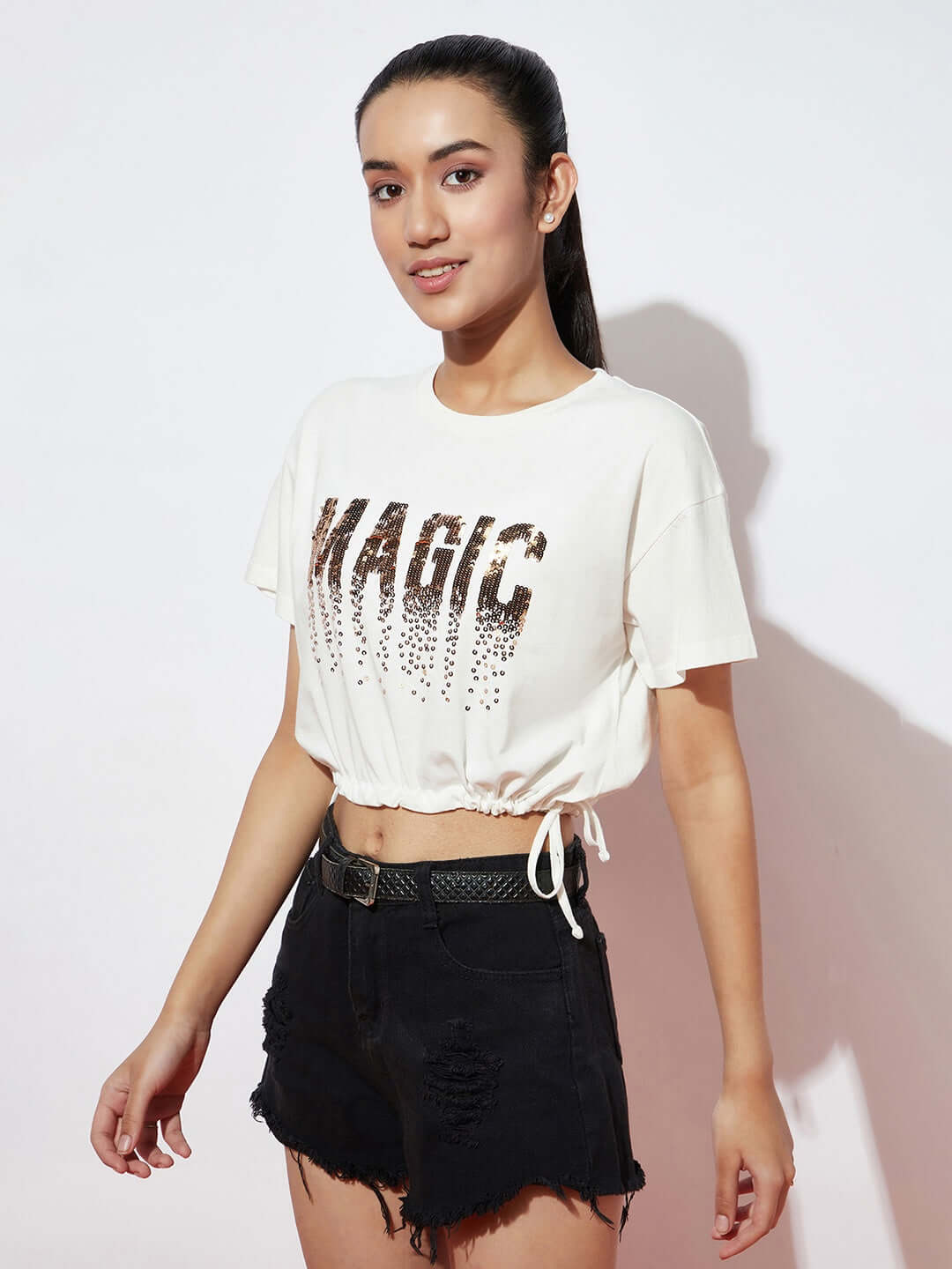 Teen Girls White Sequence Top