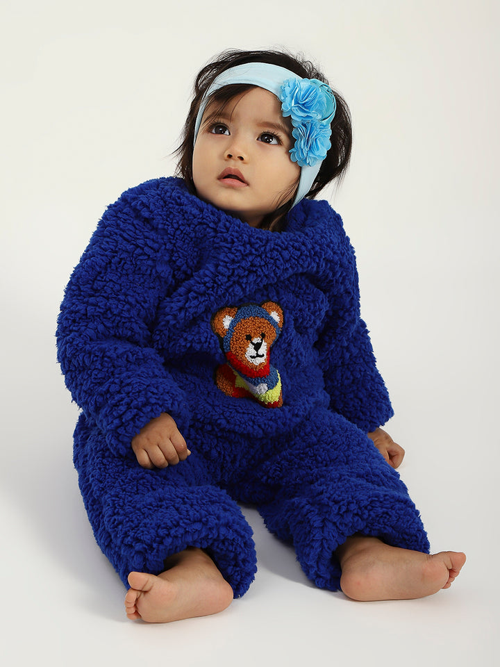 Blue Teddy Embroidered Winter Fleece Co-ord Set for Kids