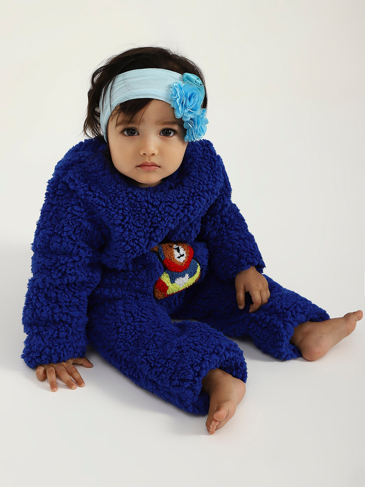 Blue Teddy Embroidered Winter Fleece Co-ord Set for Kids