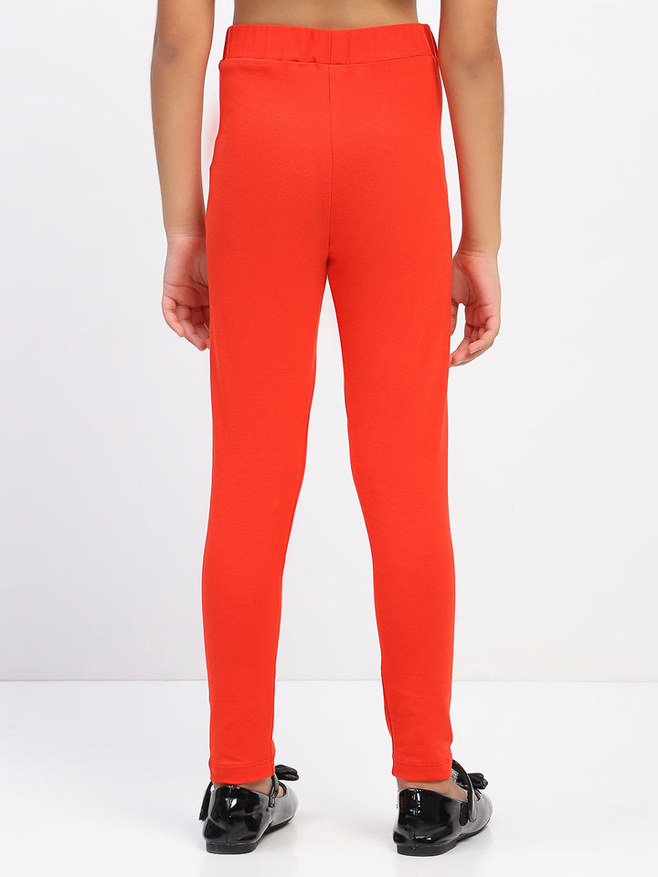 Girls Solid Red Cotton Leggings