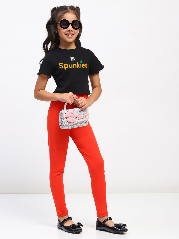 Girls Solid Red Cotton Leggings
