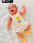 Spunkies Cotton Structure Jersey Knit Embroidered Patch Regular Casual Wear Romper Infant Sleeveless Off White Soft Fabric