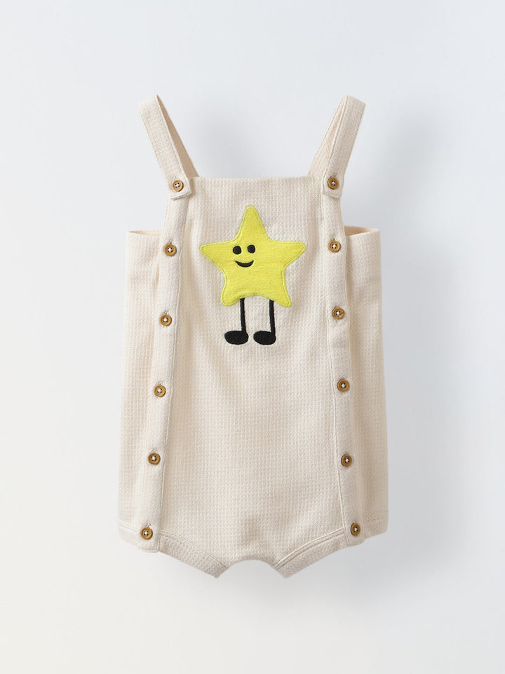 Spunkies Cotton Structure Jersey Knit Embroidered Patch Regular Casual Wear Romper Infant Sleeveless Off White Soft Fabric