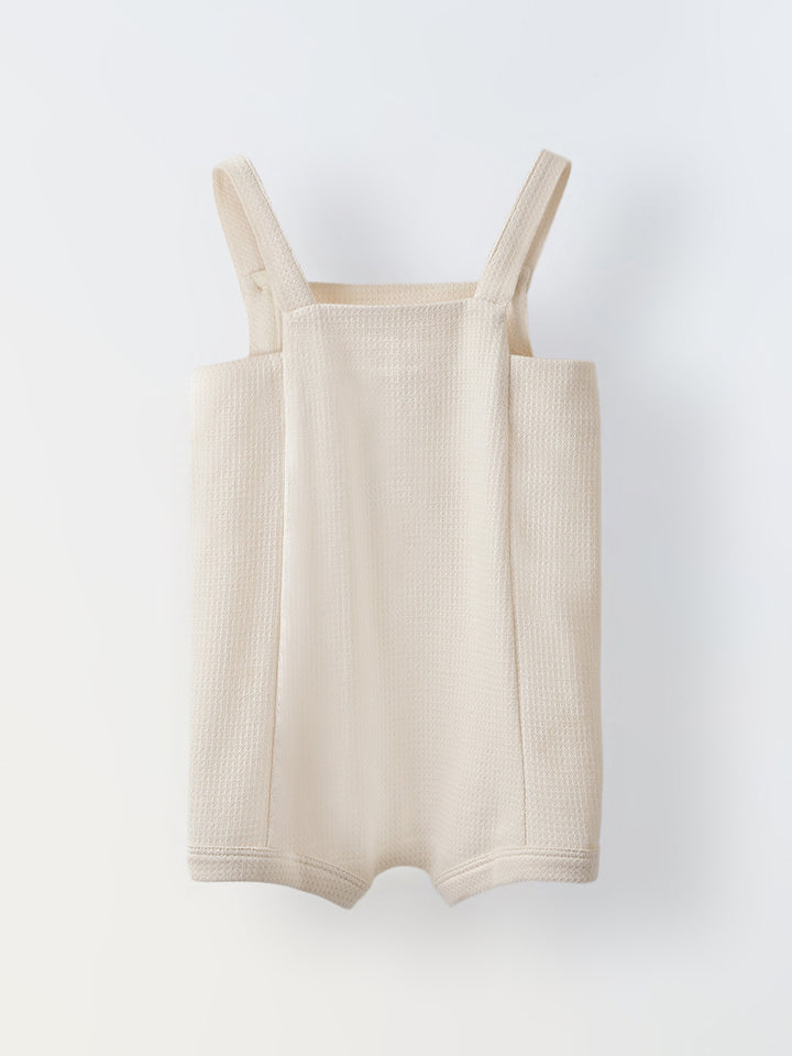 Spunkies Cotton Structure Jersey Knit Embroidered Patch Regular Casual Wear Romper Infant Sleeveless Off White Soft Fabric