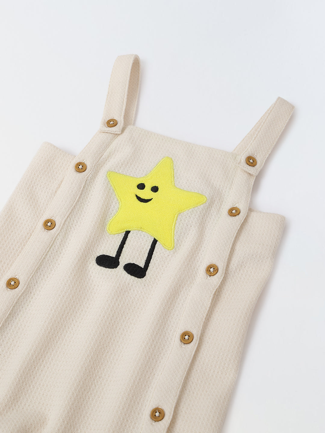 Spunkies Cotton Structure Jersey Knit Embroidered Patch Regular Casual Wear Romper Infant Sleeveless Off White Soft Fabric