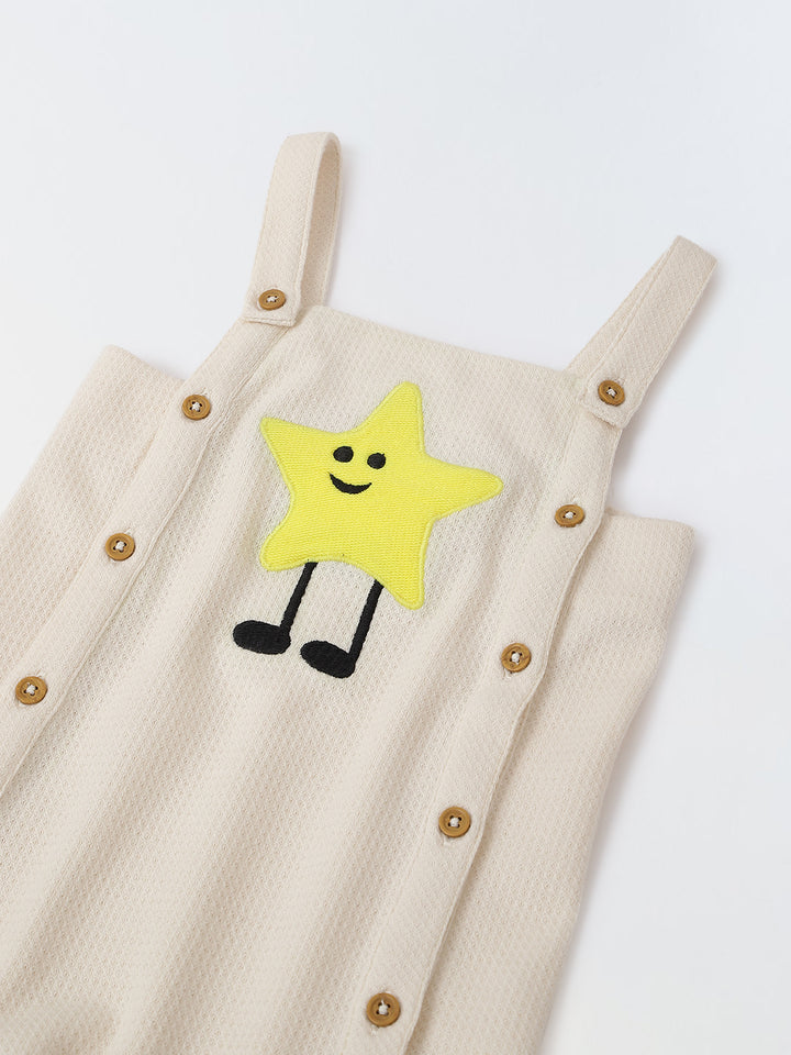 Spunkies Cotton Structure Jersey Knit Embroidered Patch Regular Casual Wear Romper Infant Sleeveless Off White Soft Fabric