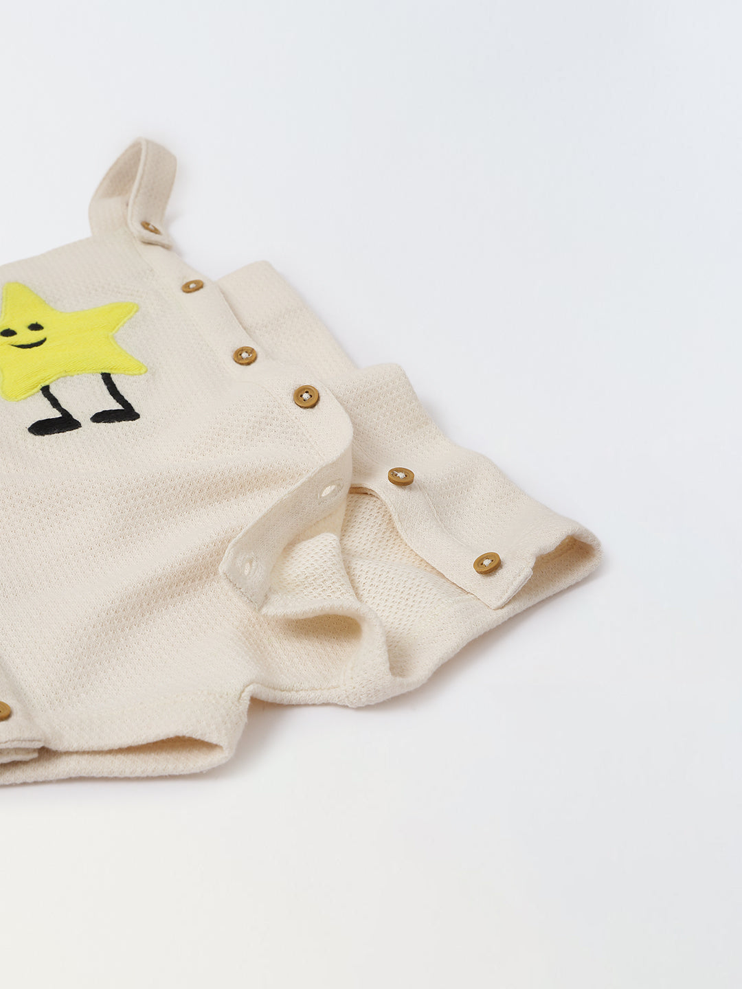 Spunkies Cotton Structure Jersey Knit Embroidered Patch Regular Casual Wear Romper Infant Sleeveless Off White Soft Fabric
