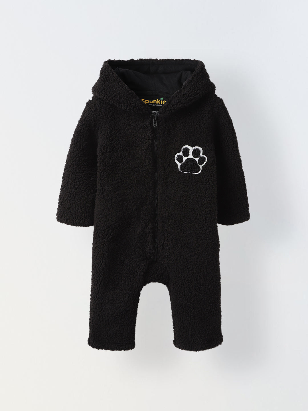 Infant Black Sherpa Bear Romper with Ear Details - Cozy & Adorable Hooded Outfit