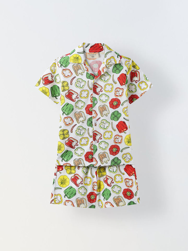 White Tropical Print Co-Ord Set-Boy