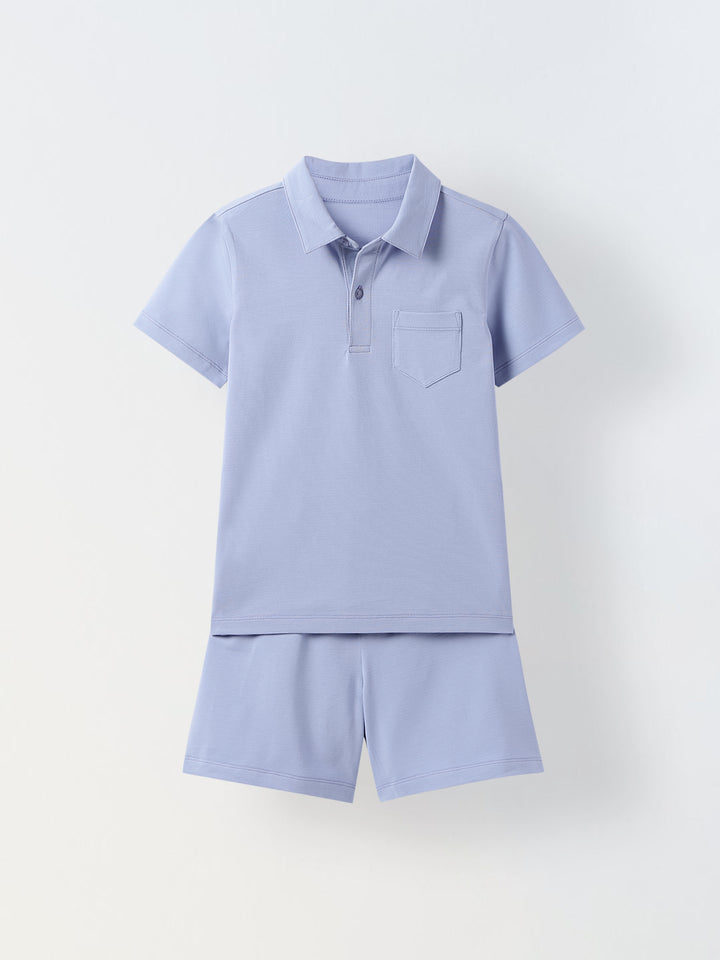 Blue Heron Cotton Collar Neck Co Ord Set For Boys
