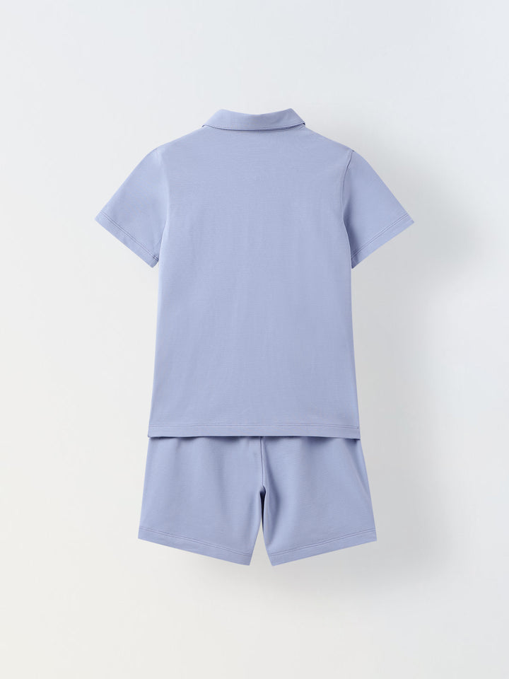 Blue Heron Cotton Collar Neck Co Ord Set For Boys