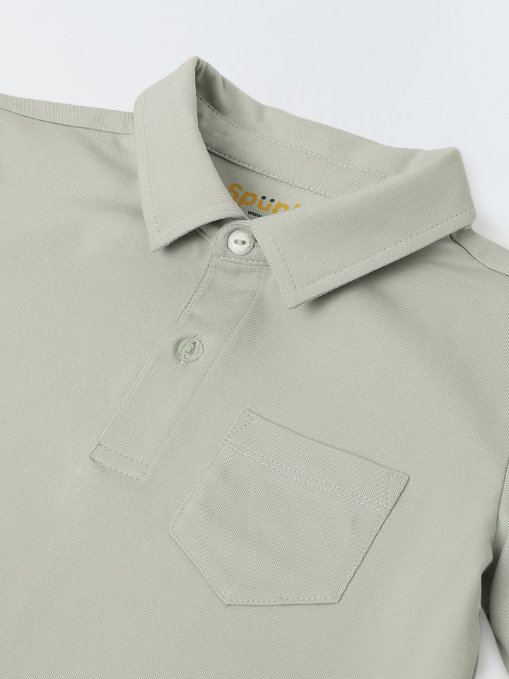 Mineral Grey Cotton Collar Neck Co-Ord Set For Boys