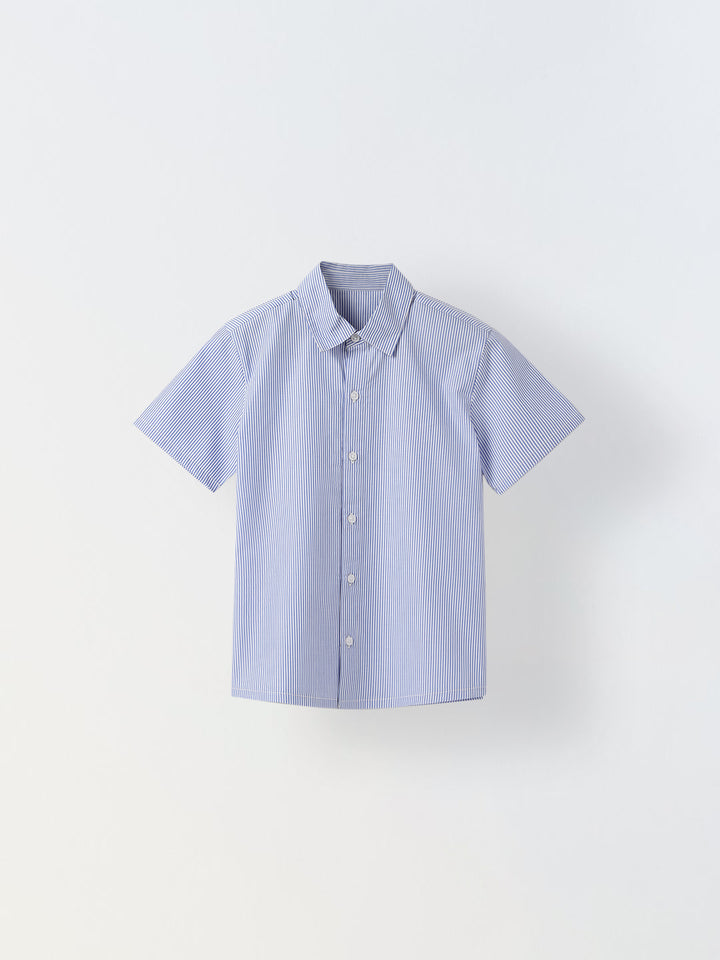Cotton Blue/White Stripe Shirt For Boys