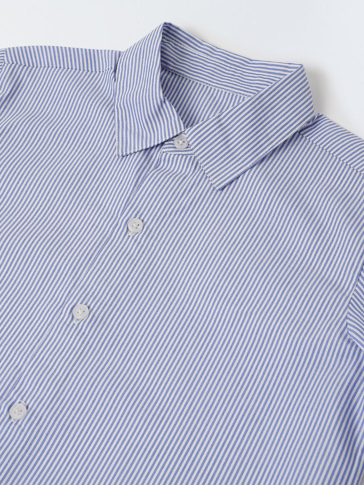 Cotton Blue/White Stripe Shirt For Boys