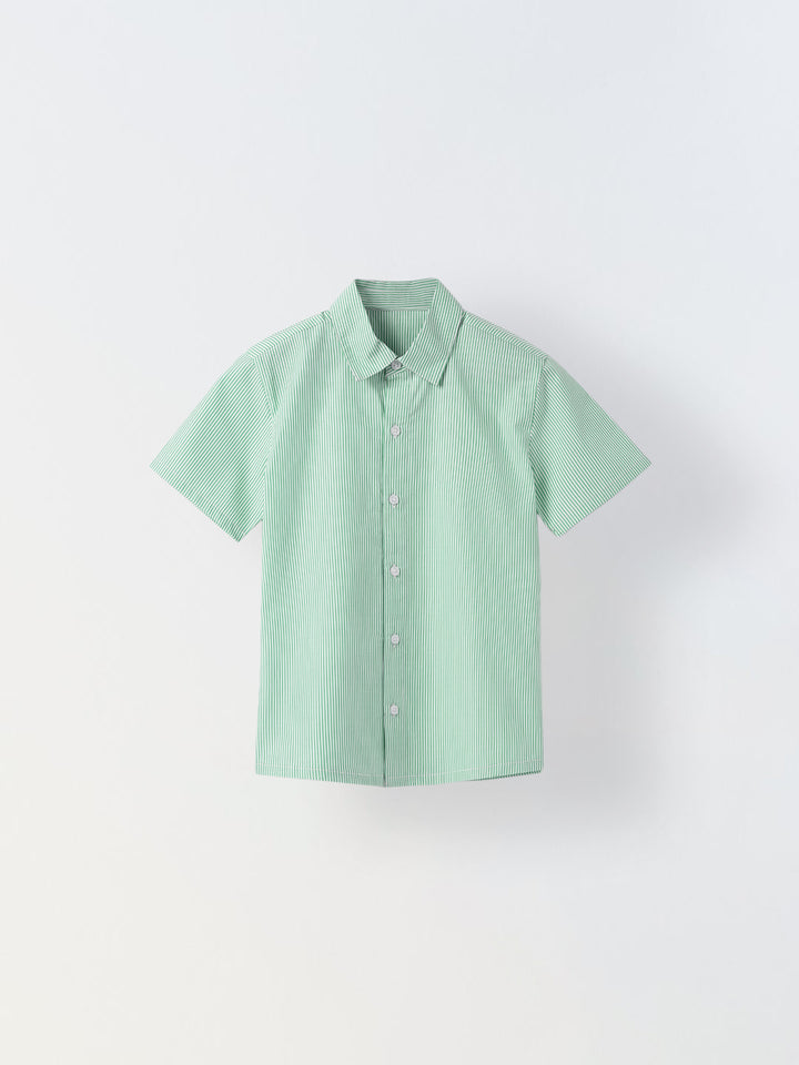 Cotton Green/White Stripe Shirt For Boys