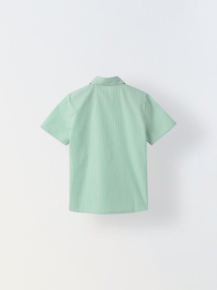 Cotton Green/White Stripe Shirt For Boys