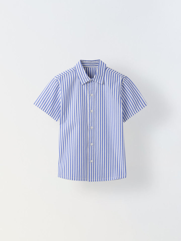 Cotton Blue/White Stripe Shirt For Boys
