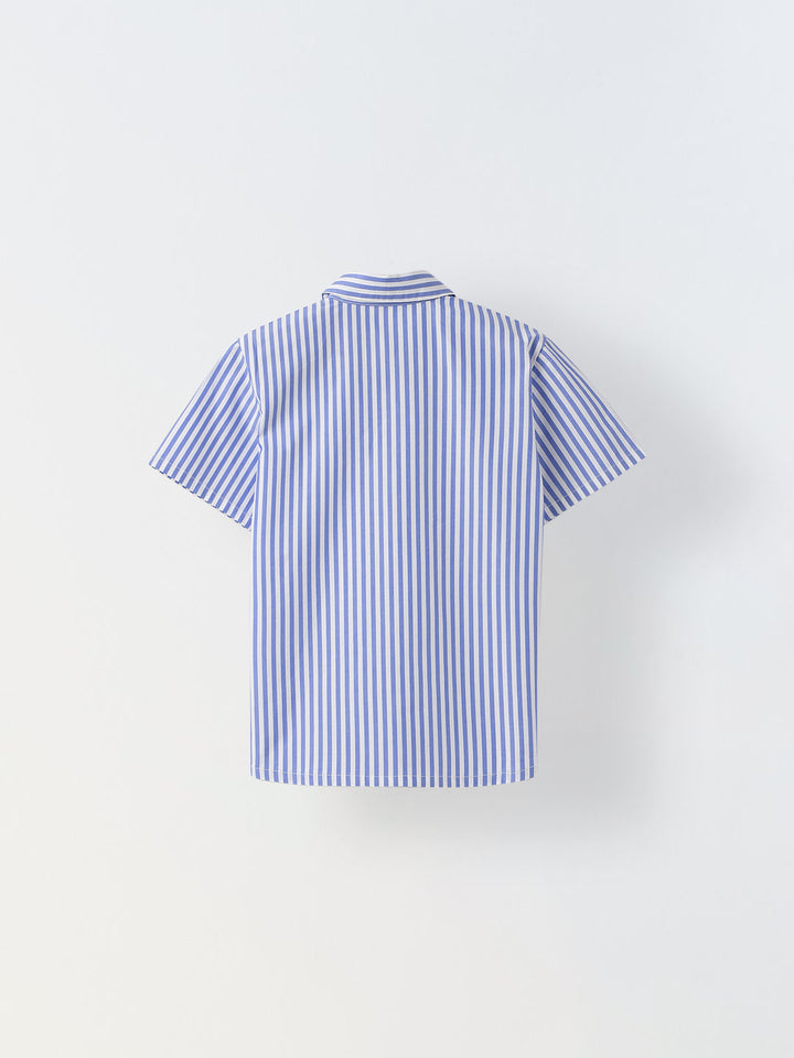 Cotton Blue/White Stripe Shirt For Boys