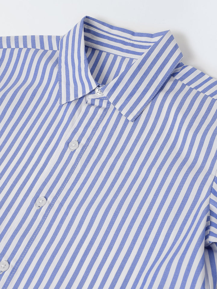 Cotton Blue/White Stripe Shirt For Boys