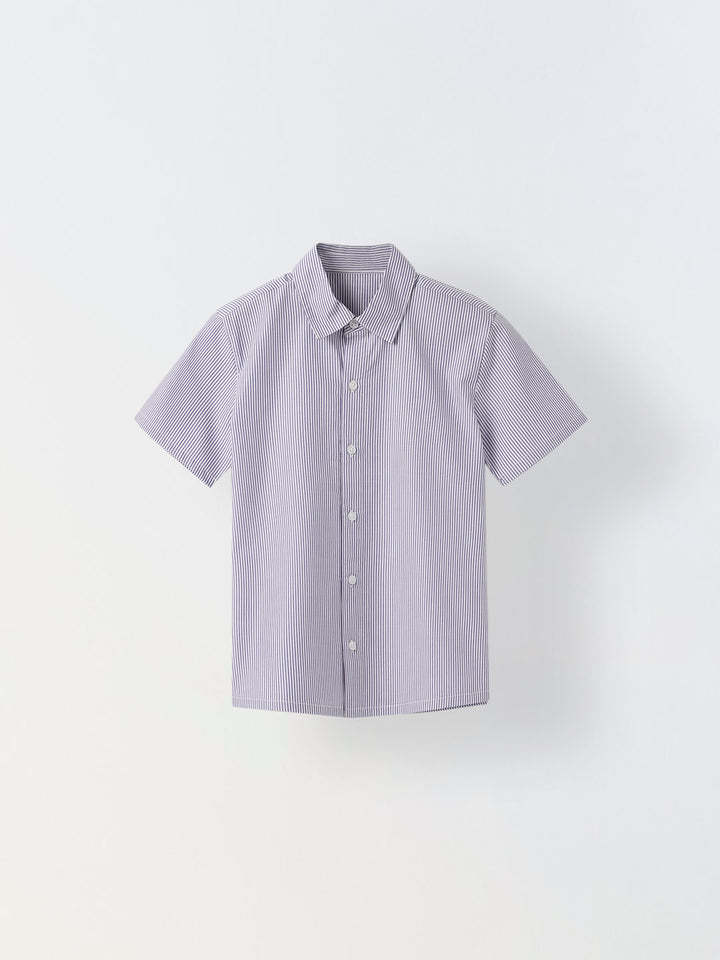 Cotton Navy/White Stripe Shirt For Boys