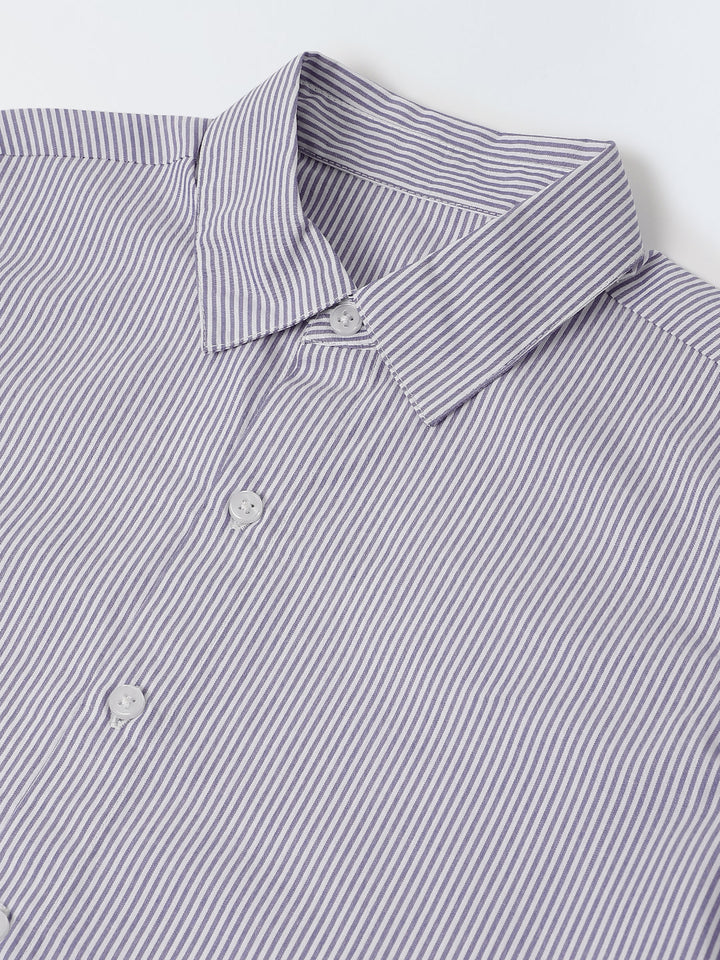 Cotton Navy/White Stripe Shirt For Boys