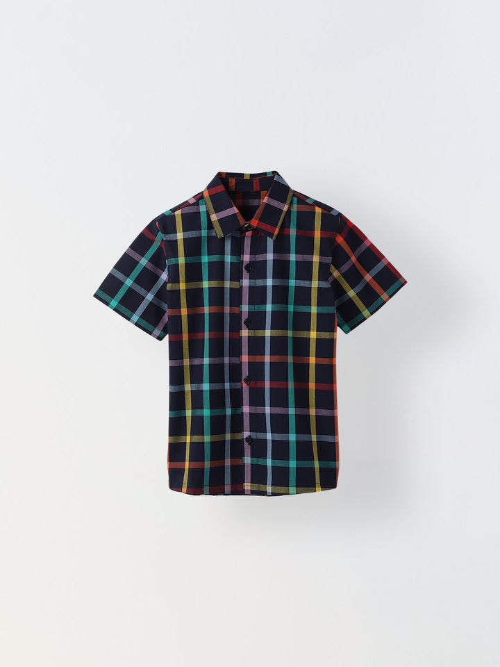Multicolour Checks Cotton Collar Neck Shirt For  Boys