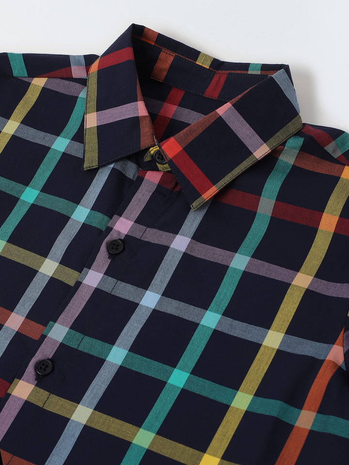 Multicolour Checks Cotton Collar Neck Shirt For  Boys