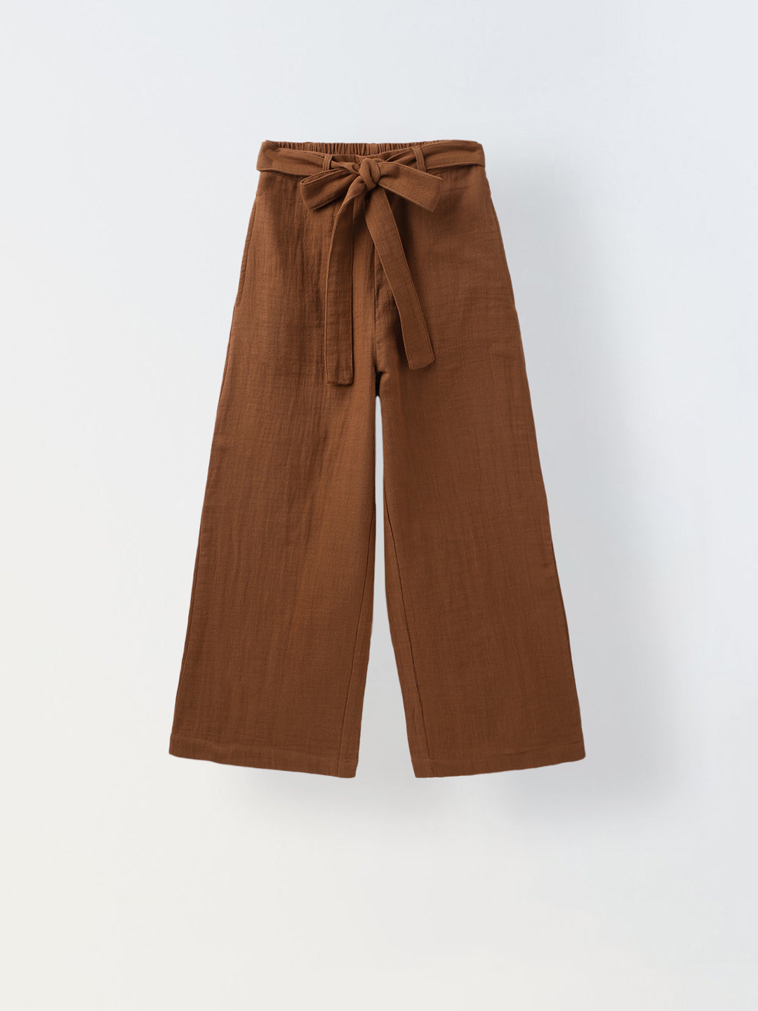 Girls Brown Cotton Round Neck Solid Co-Ord Set