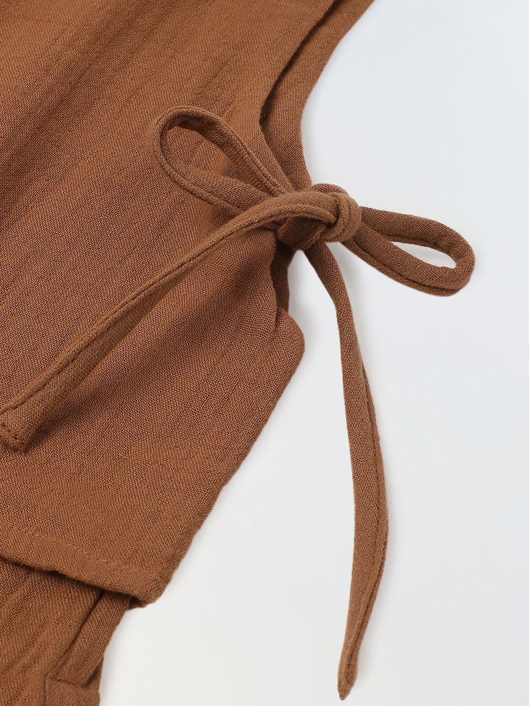 Girls Brown Cotton Round Neck Solid Co-Ord Set