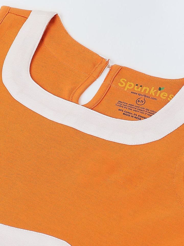 Girls Orange & White Colorblock Sleeveless Co-ord Set