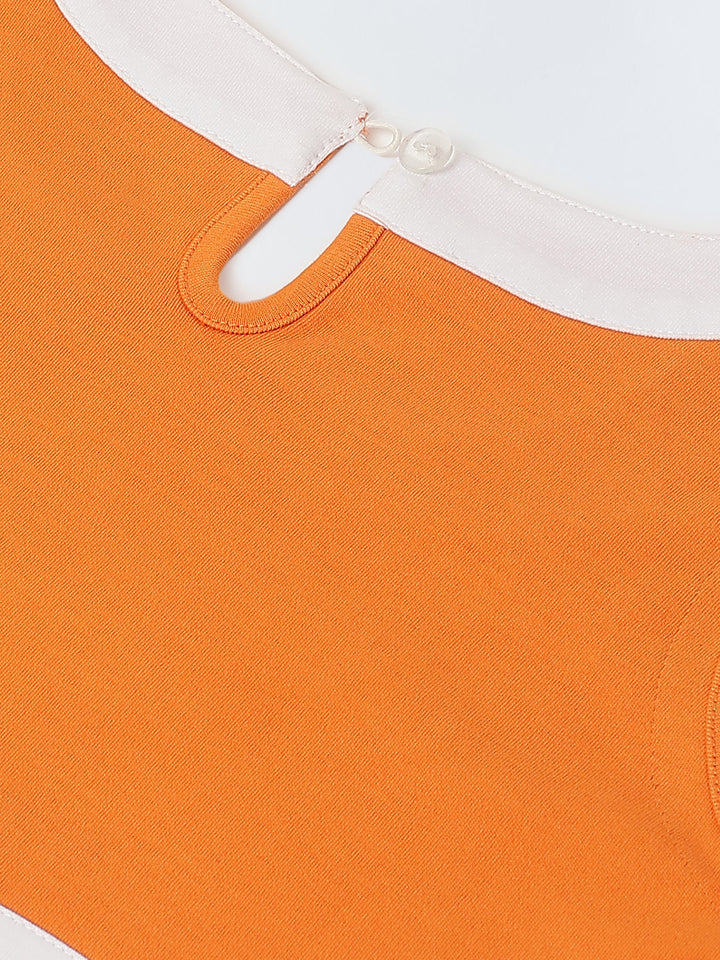 Girls Orange & White Colorblock Sleeveless Co-ord Set