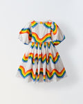 Girls' Rainbow Puff-Sleeve Dress – White