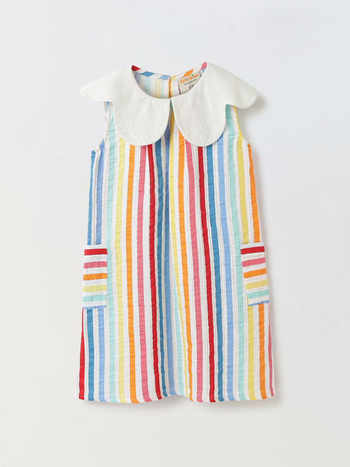 Striped Sleeveless Dress with Peter Pan Collar