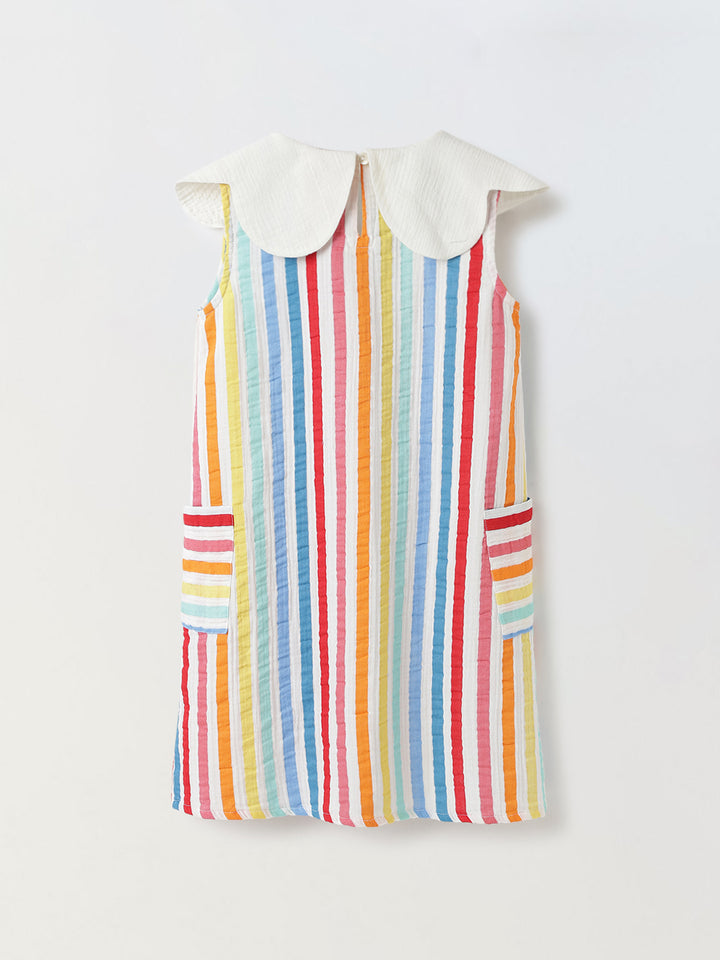 Striped Sleeveless Dress with Peter Pan Collar