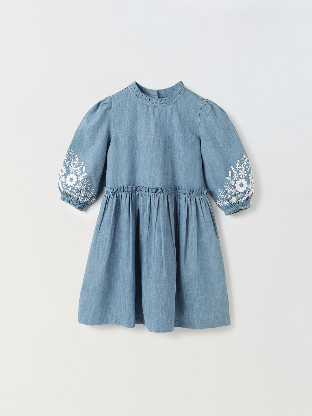 Girls Denim Embroidered Dress – Spunkies