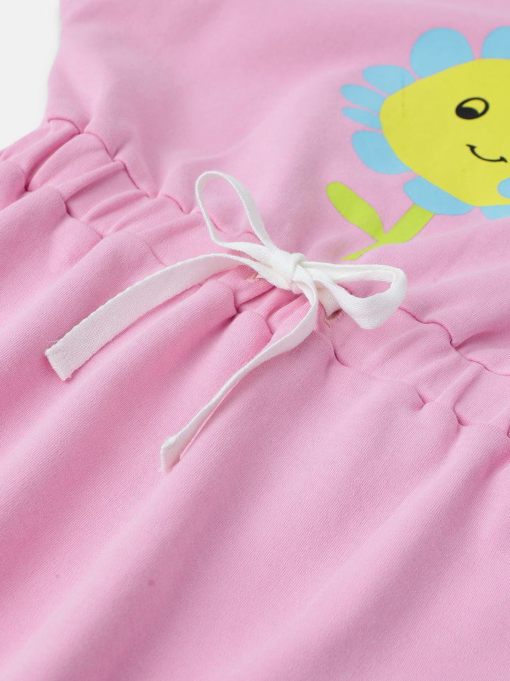 Lilac Drawstring Waist Dress with Cute Floral Print-Girl