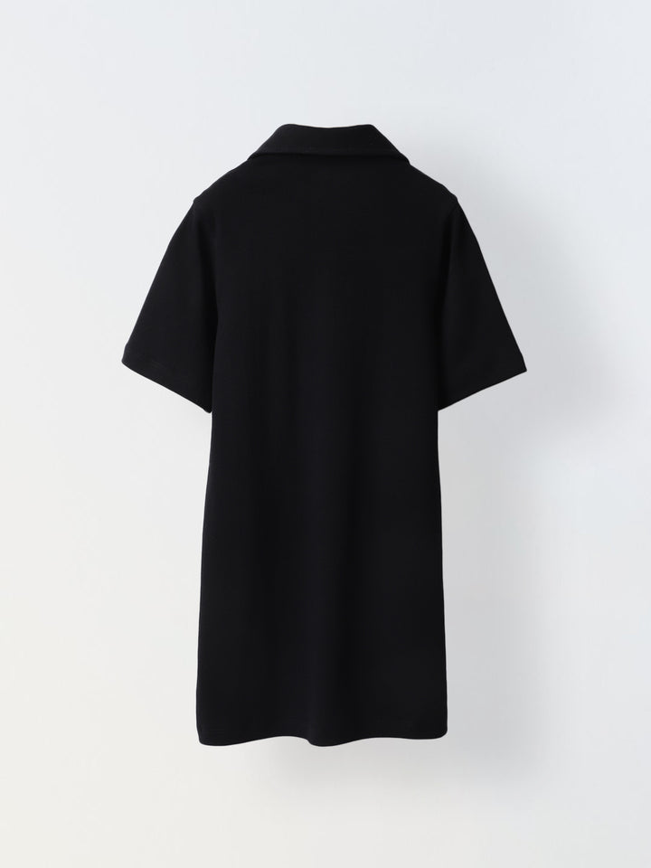 Tropical Black Short-Sleeve Button-Up Shirt Dress