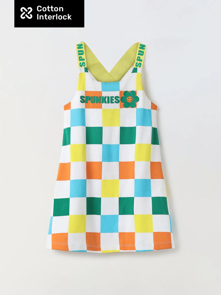 Multicolor Checked Pinafore Dress-Girls