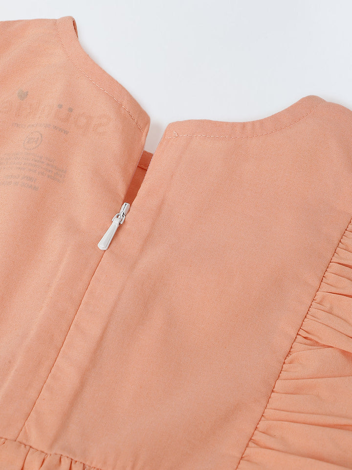 Infant Girls' Peach Ruffled Sleeve Cotton Dress