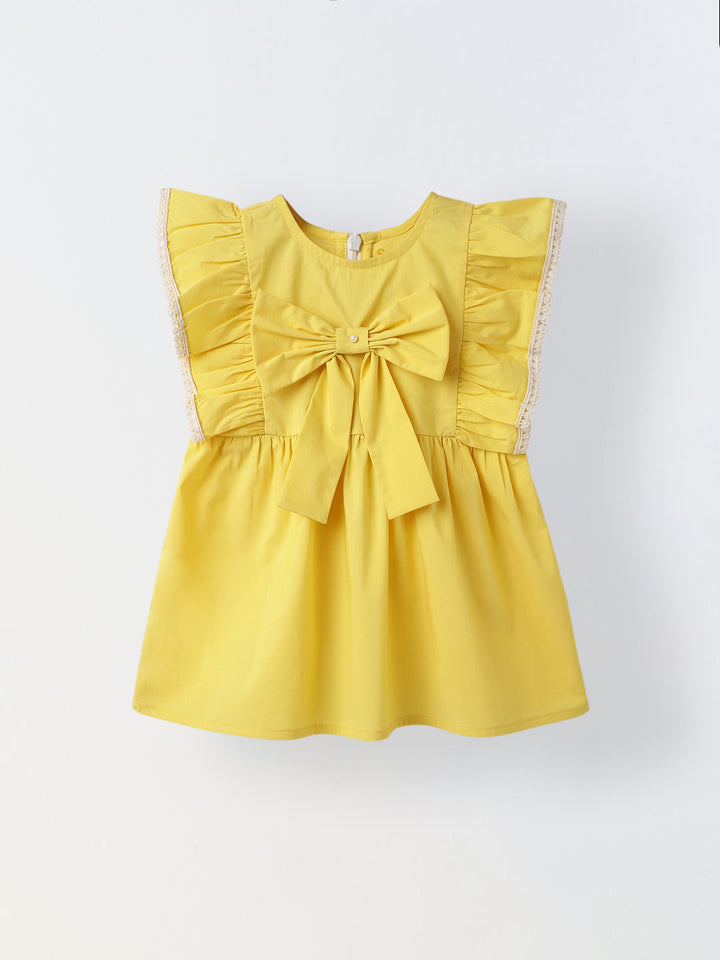 Infant Girls' Yellow Ruffled Sleeve Cotton Dress