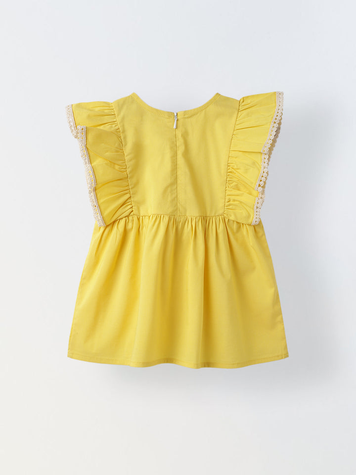 Infant Girls' Yellow Ruffled Sleeve Cotton Dress