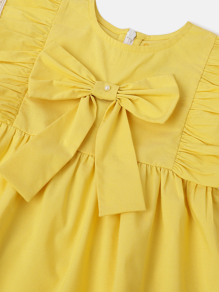 Infant Girls' Yellow Ruffled Sleeve Cotton Dress
