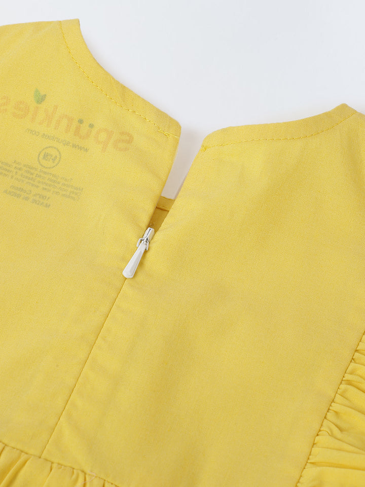 Infant Girls' Yellow Ruffled Sleeve Cotton Dress