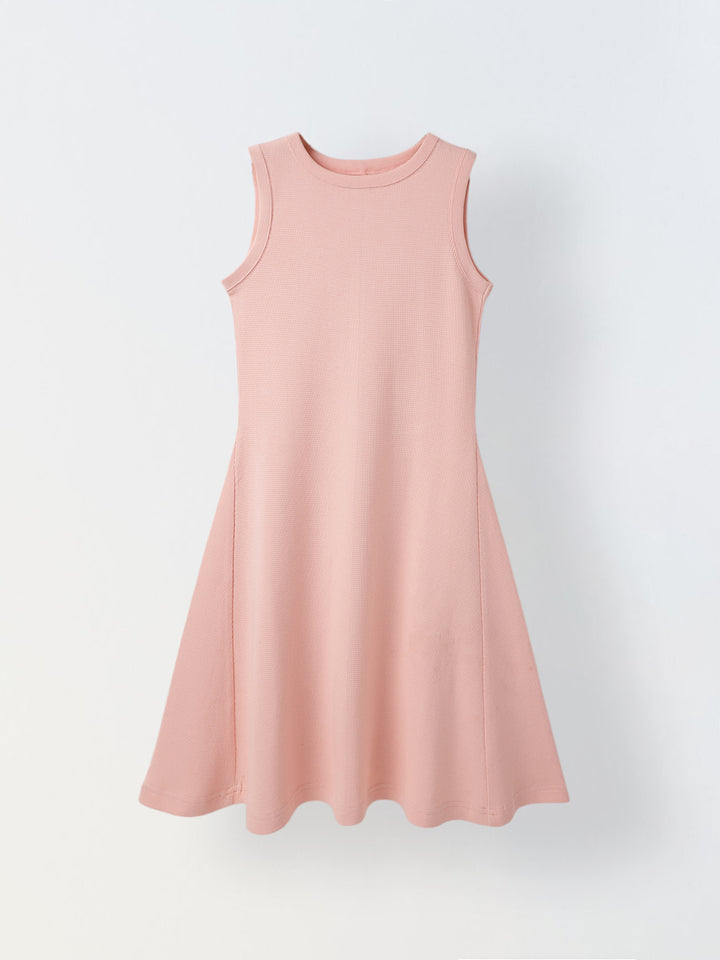 Girls Pink Cotton Round Neck A-line Dress